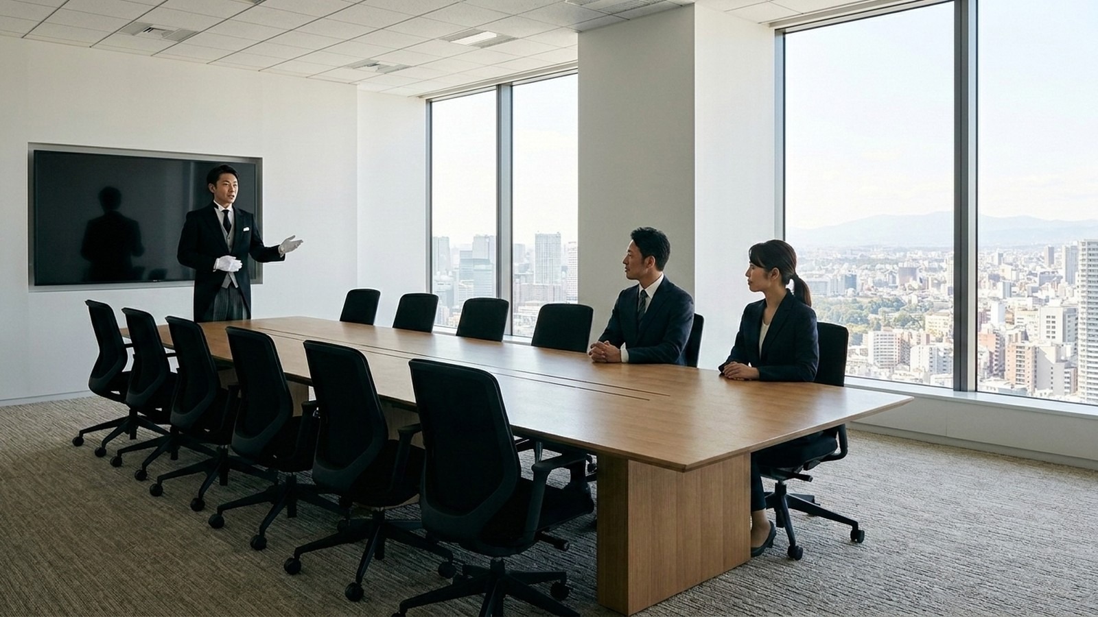 会議室で受講生に向き合う講師