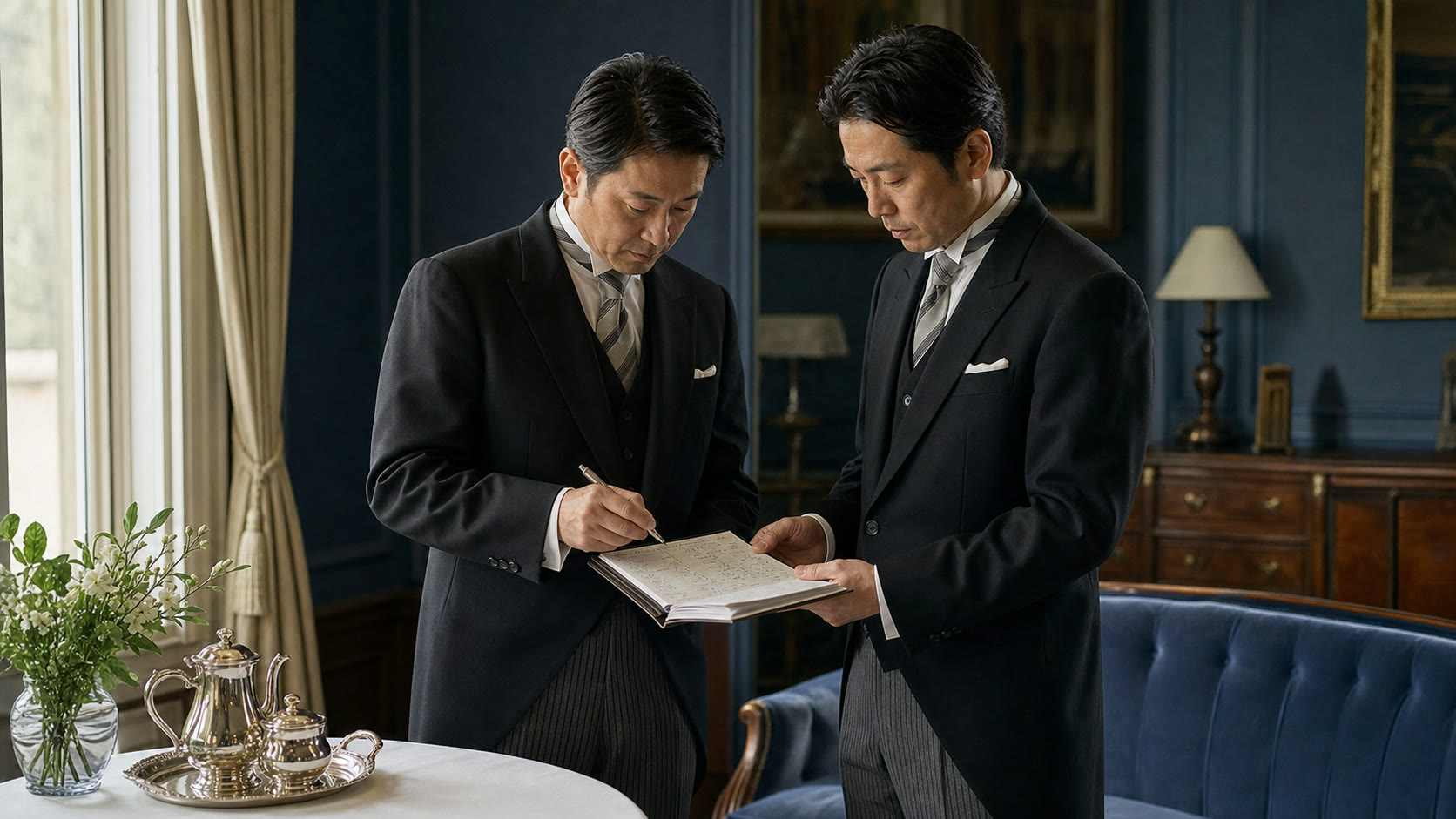 書類を手に打ち合わせる二人の執事