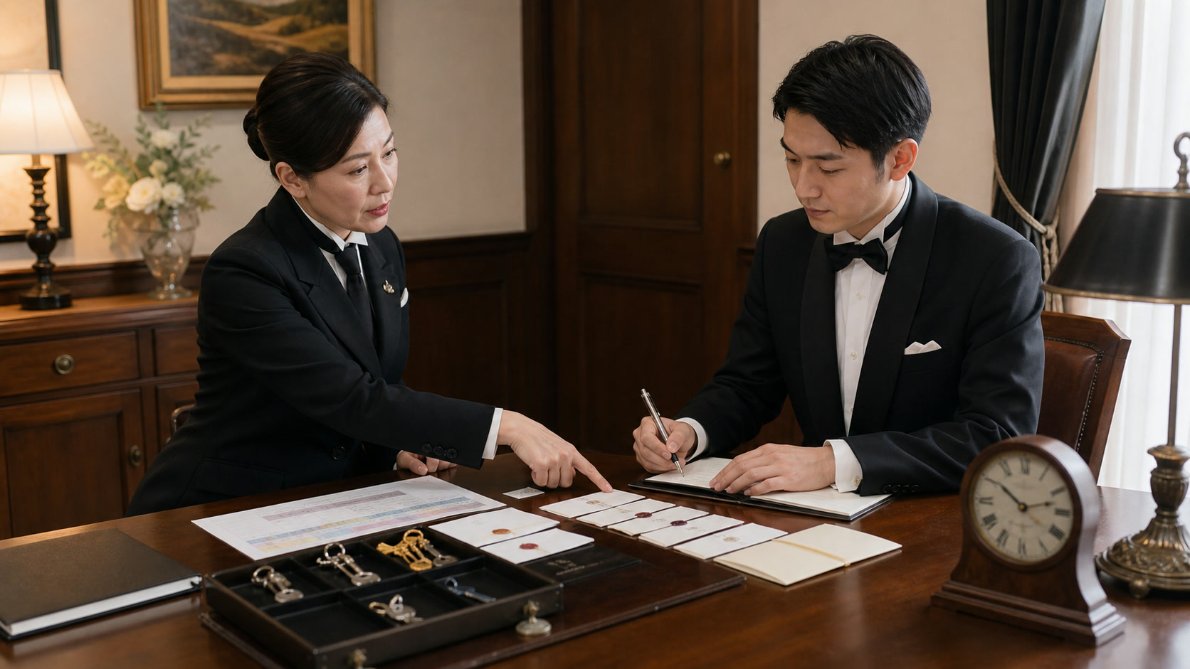 審査で判断の優先順位を確かめる執事たち
