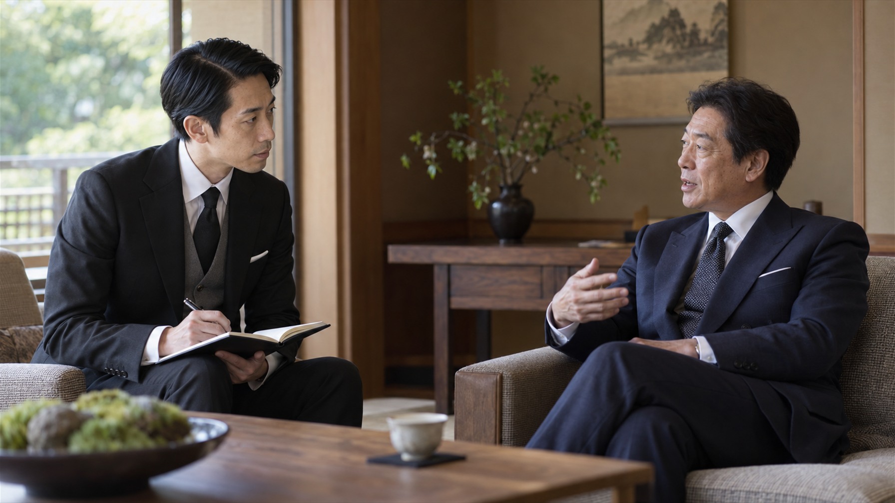 経営者の依頼を聞き取る執事