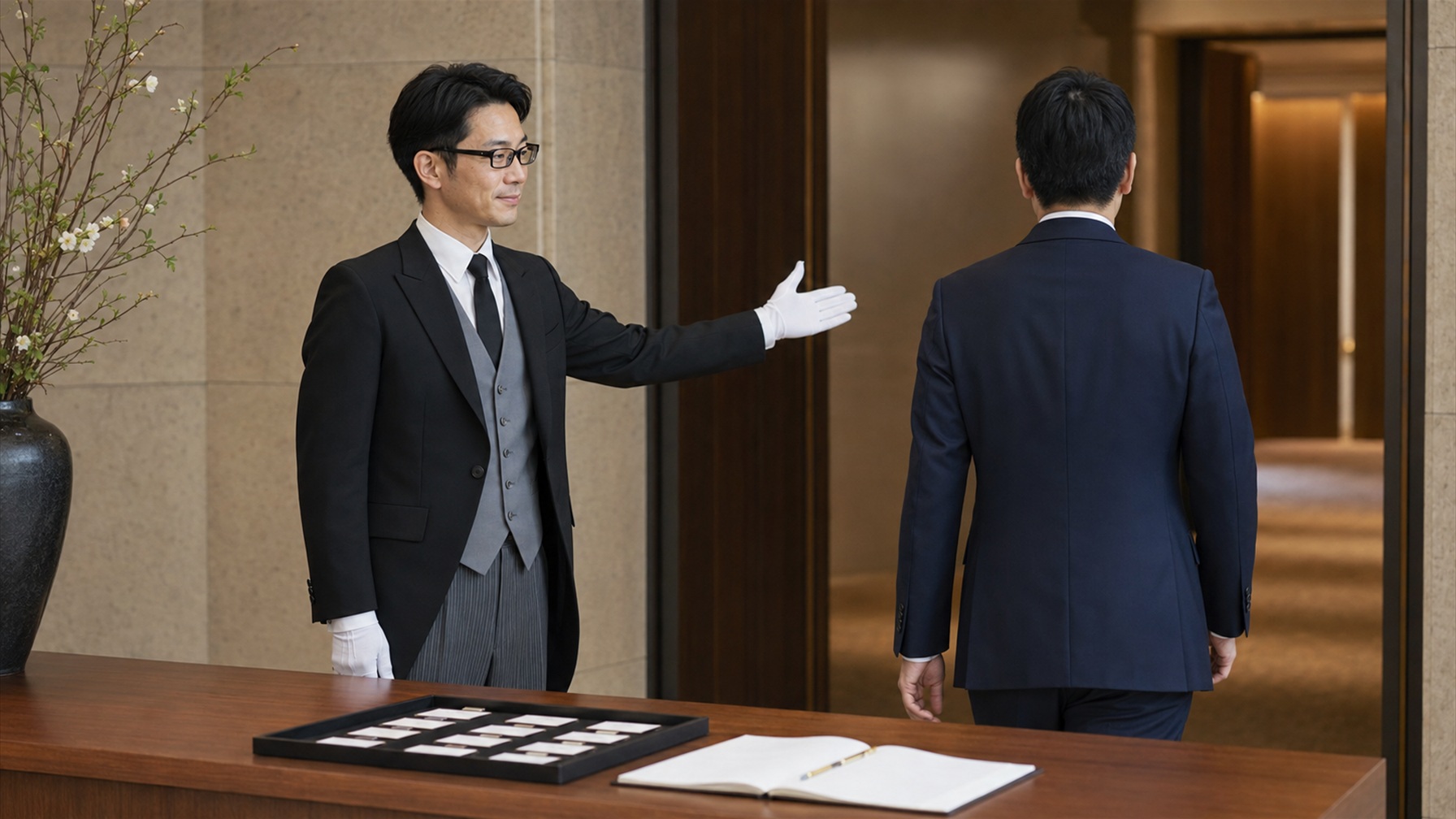催しの会場で要人を迎えるバトラーコンシェルジュ